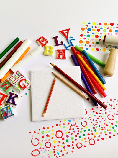 Colorful Art Supplies Still Life Poster.