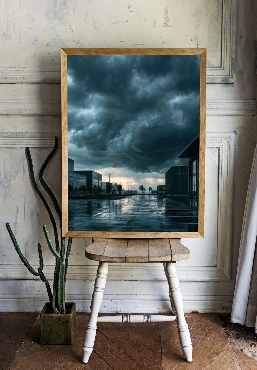 Stormy Cityscape Photography Poster. room preview