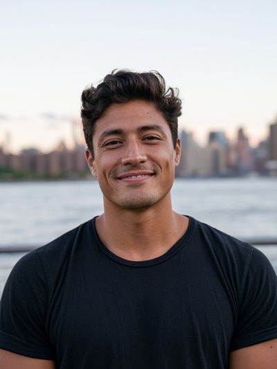 Smiling Waterfront Portrait Print. poster