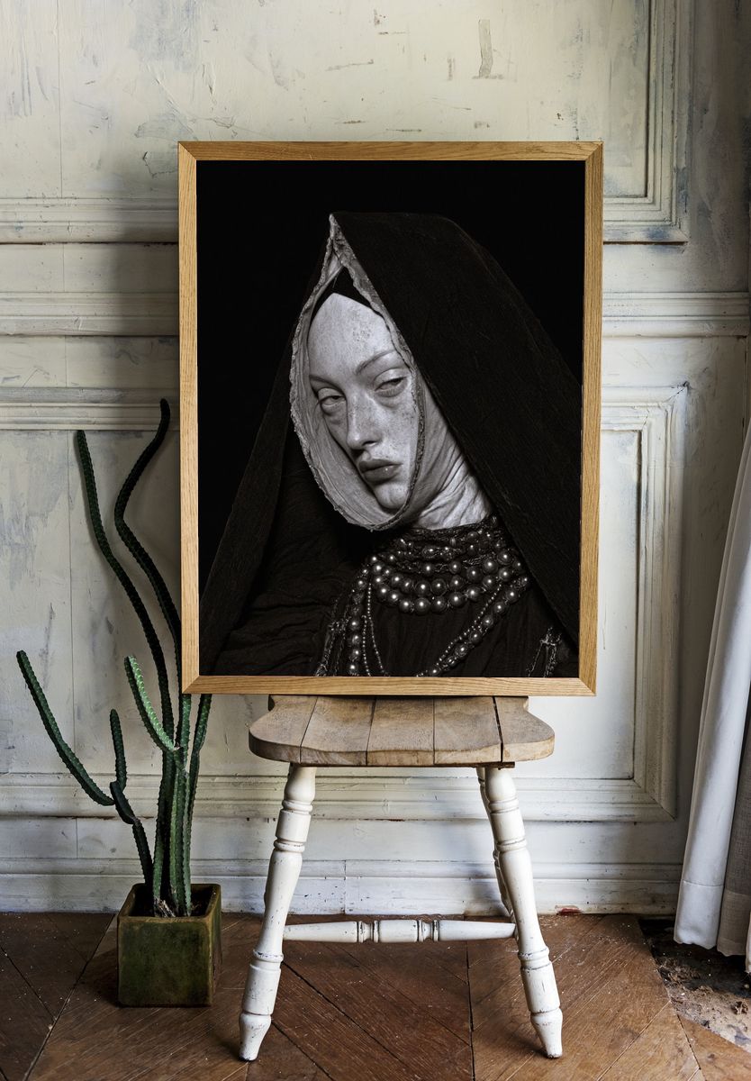 Monochrome Portrait of a Veiled Woman Poster. — room view 1