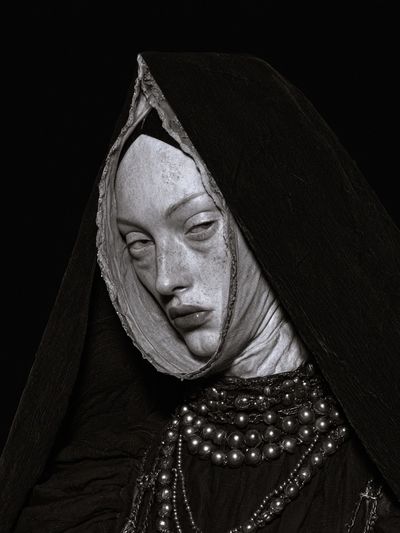 Monochrome Portrait of a Veiled Woman Poster. poster