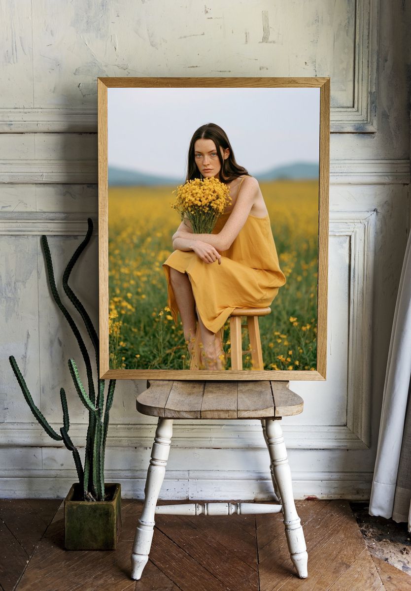 Woman in Yellow Field Photography Poster. room preview