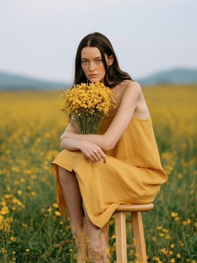 Woman in Yellow Field Photography Poster. poster