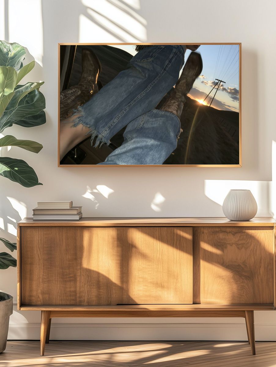 Sunset Denim Ride Photography Poster. — room view 3