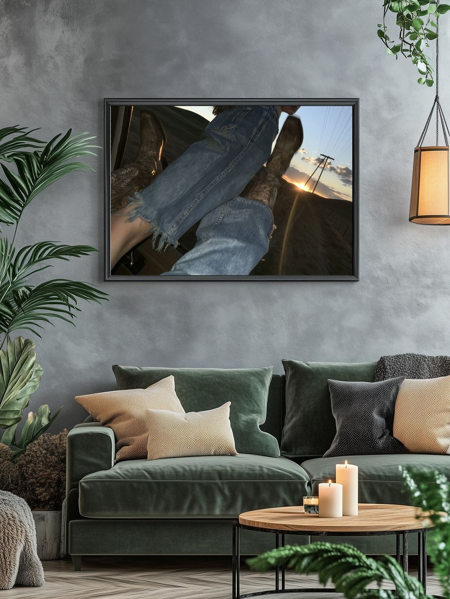 Sunset Denim Ride Photography Poster. — room view 4