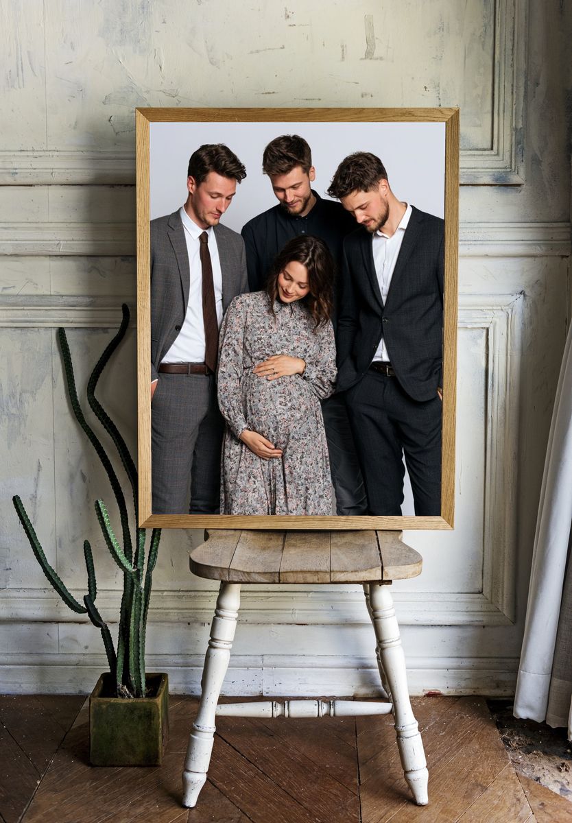 Expectant Friends Studio Portrait Print. room preview