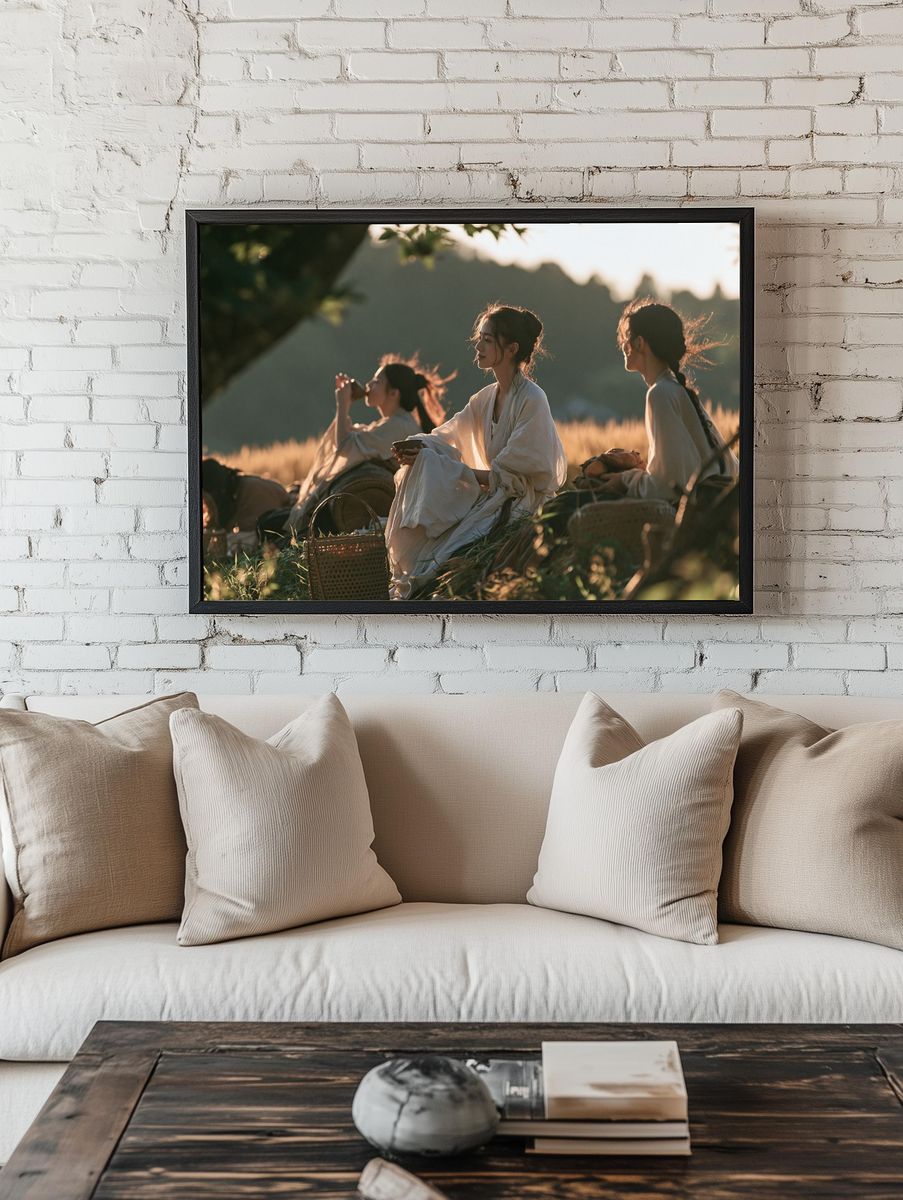 Sunlit Meadow Tea Gathering Print. — room view 1