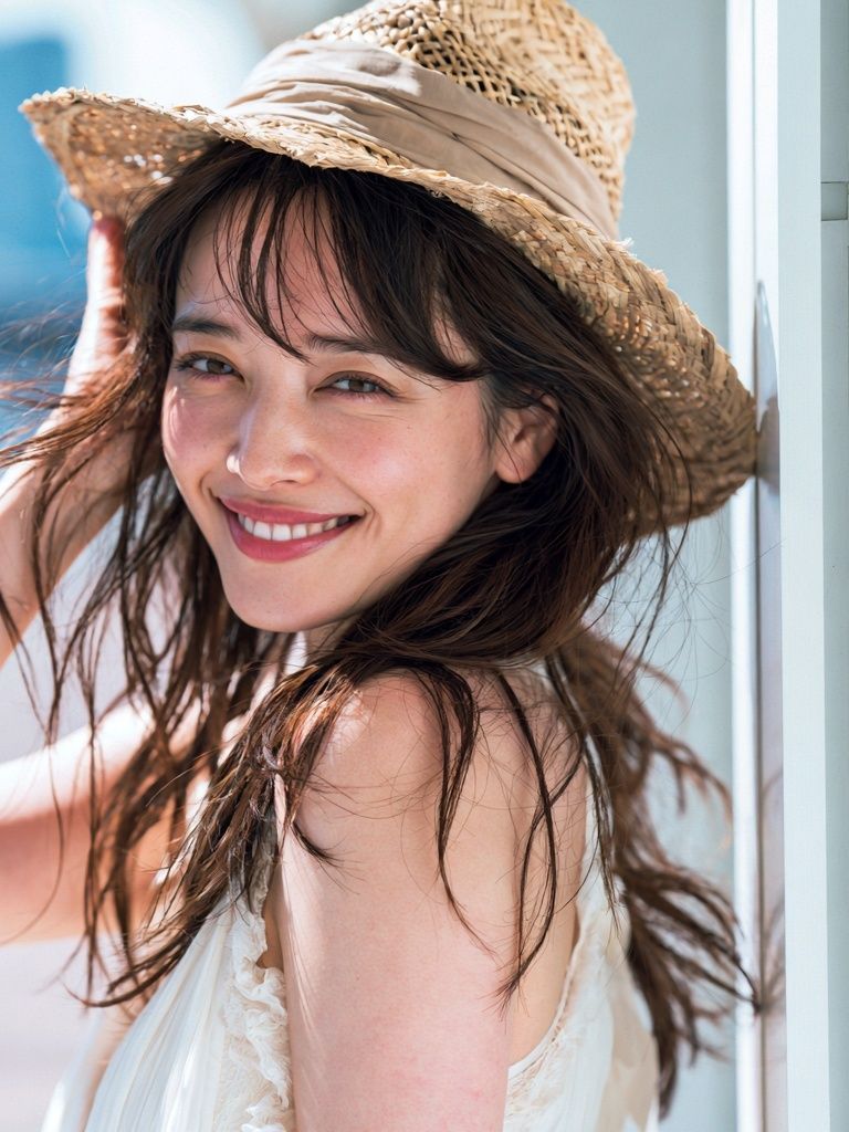 Smiling Woman in Straw Hat Poster. poster detail
