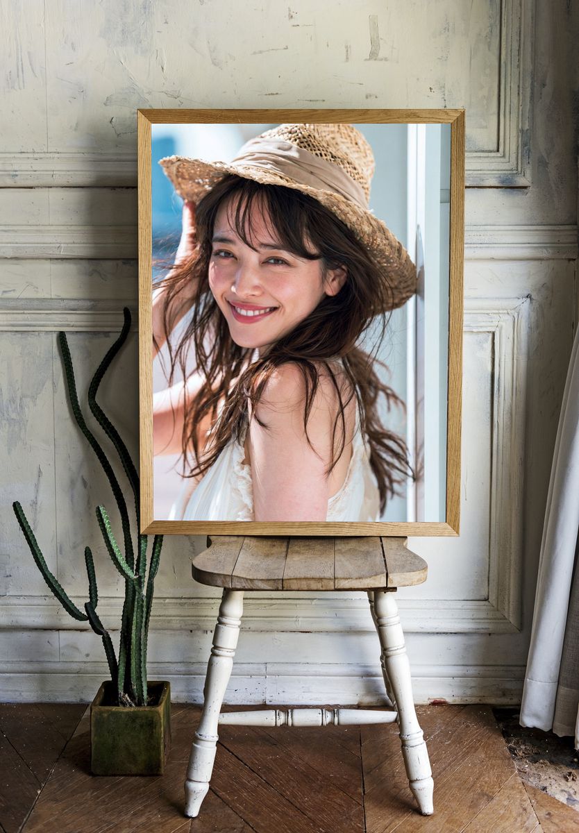 Smiling Woman in Straw Hat Poster. room preview