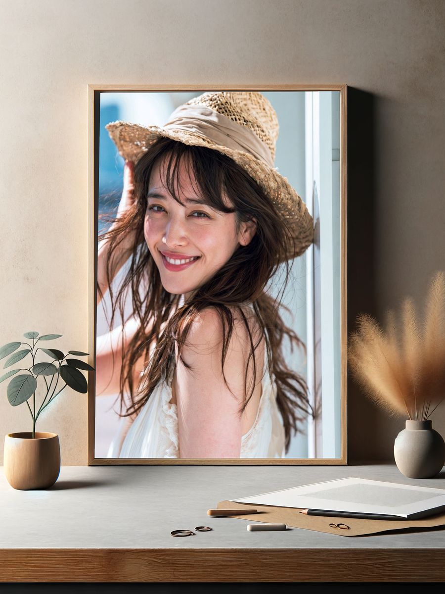 Smiling Woman in Straw Hat Poster. — room view 2