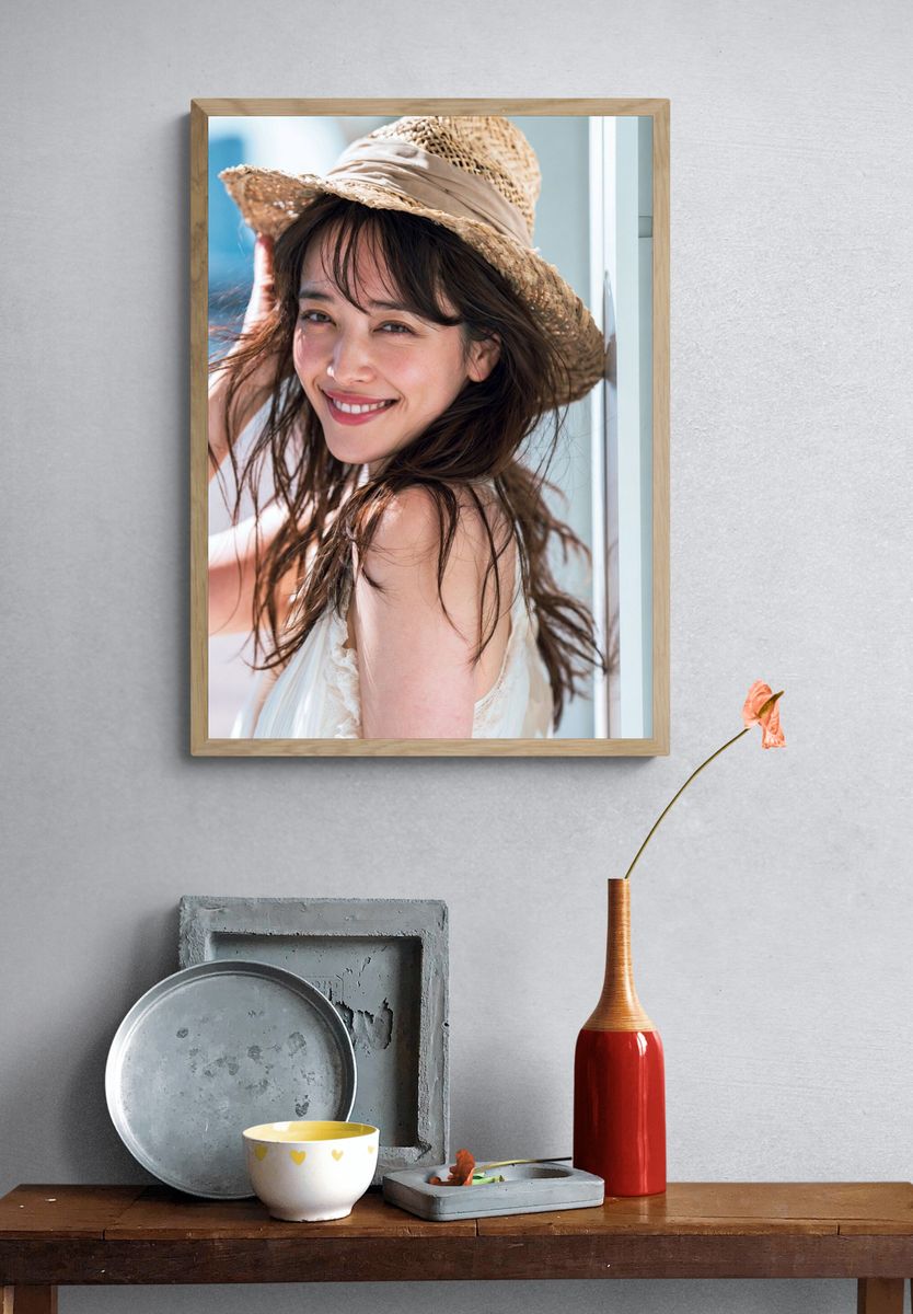 Smiling Woman in Straw Hat Poster. — room view 3