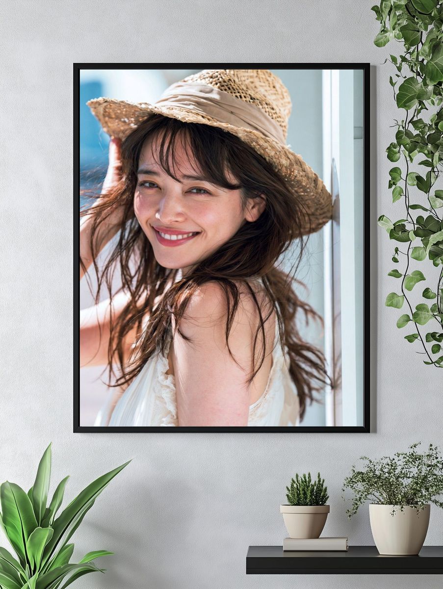 Smiling Woman in Straw Hat Poster. — room view 4