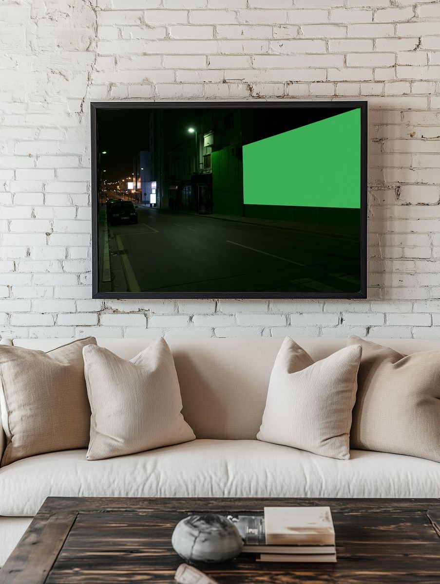 Neon Green Night Street Photography Poster. room preview