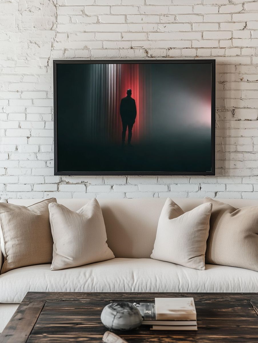 Silhouetted Figure in Red Light Print. room preview