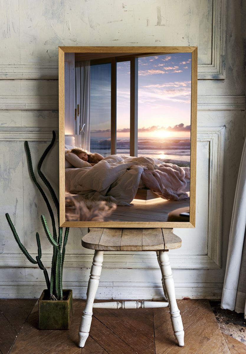 Ocean Sunrise Bedroom Photography Poster. room preview