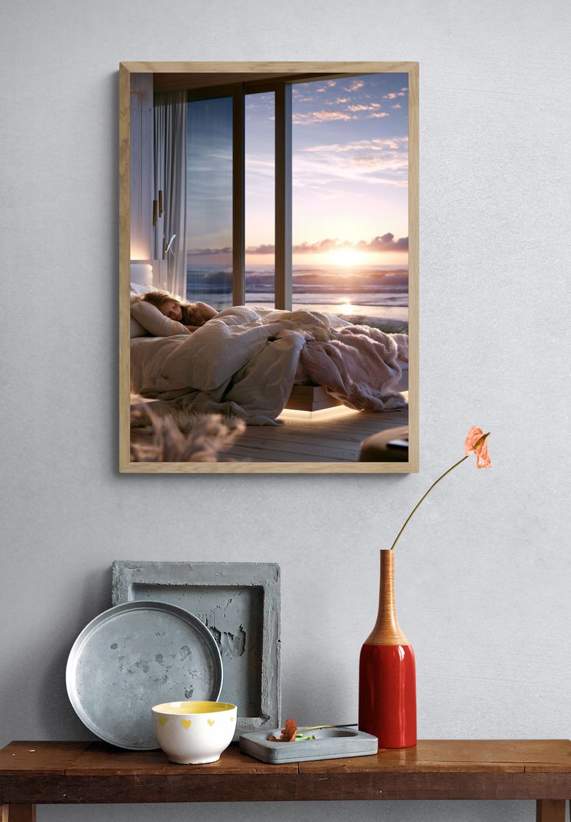 Ocean Sunrise Bedroom Photography Poster. — room view 3