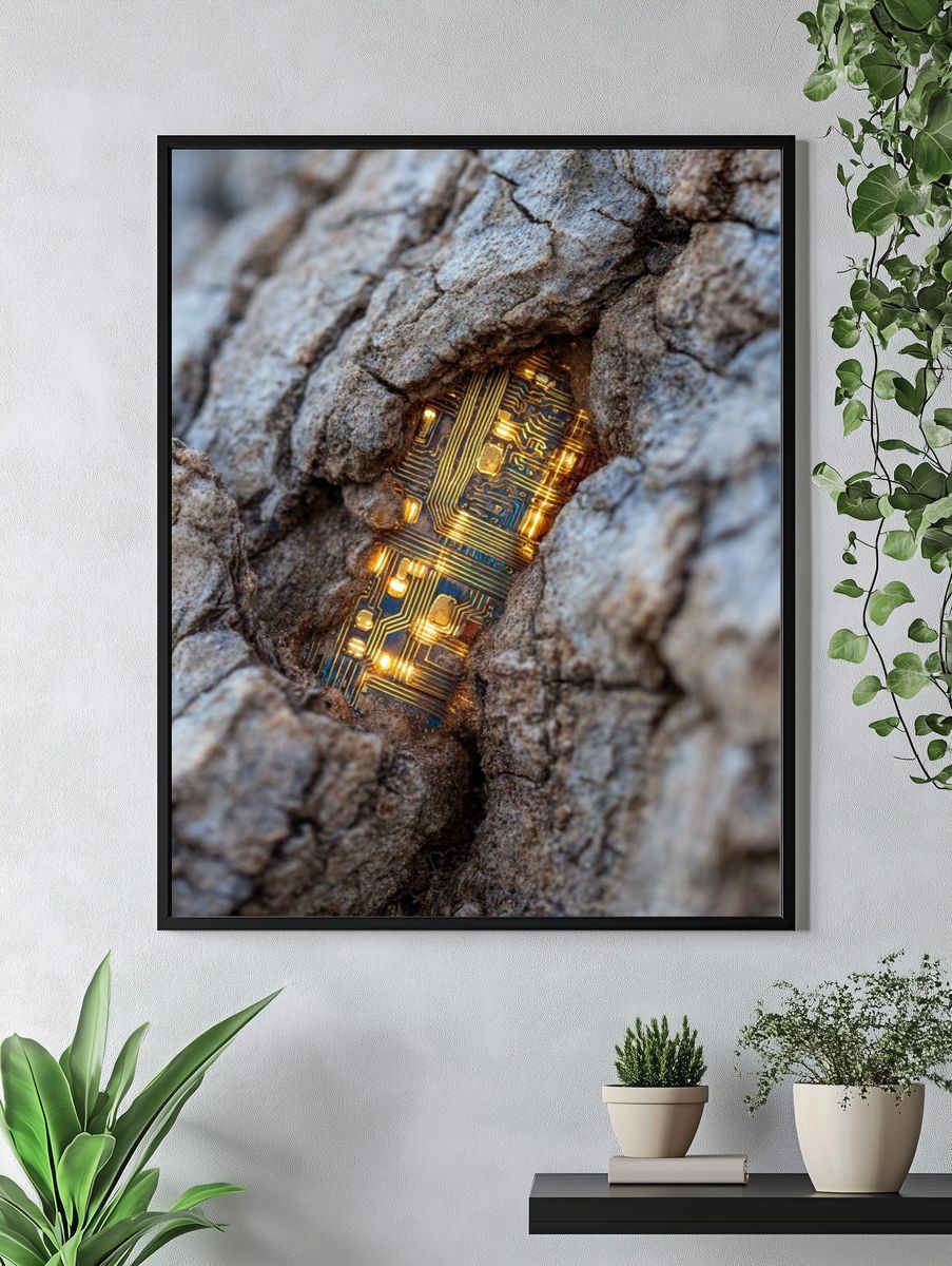 Circuit Board in Tree Bark — Photography Print. — room view 4