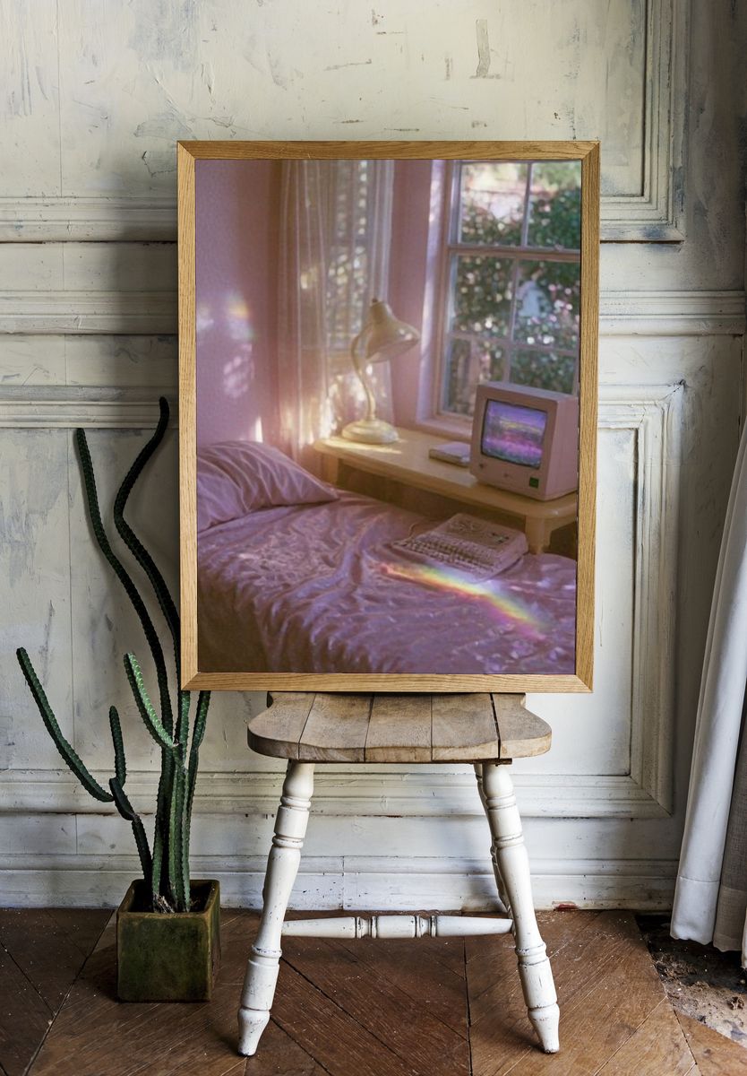 Dreamy Pastel Bedroom Photography Poster. room preview