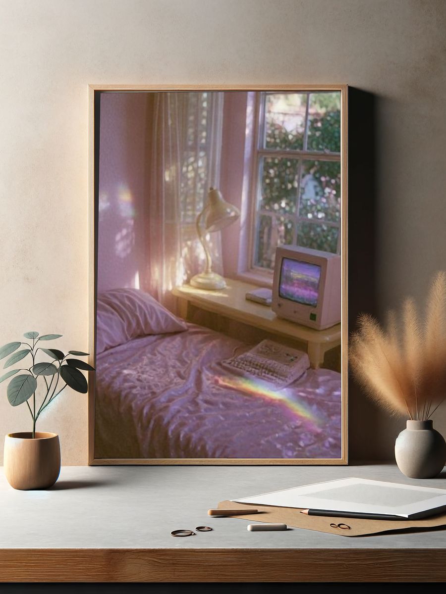 Dreamy Pastel Bedroom Photography Poster. — room view 2