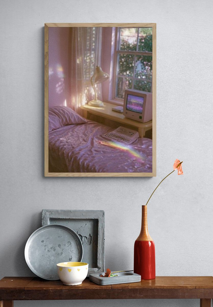 Dreamy Pastel Bedroom Photography Poster. — room view 3