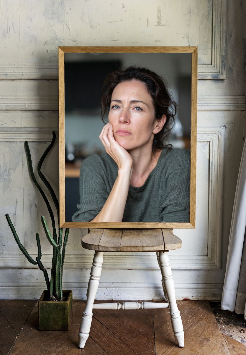 Contemplative Woman Portrait Print. — room view 1