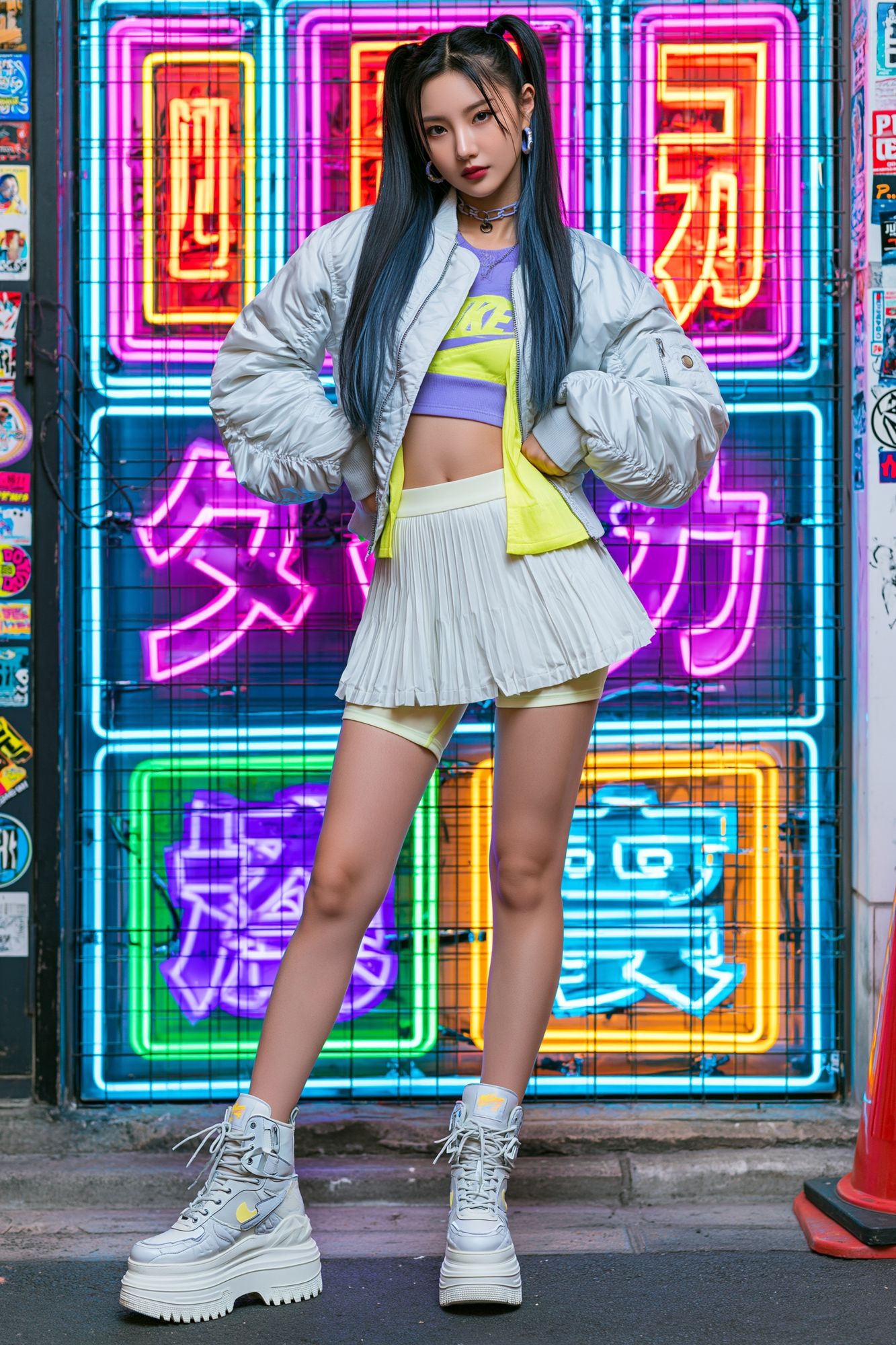 Neon Street Fashion Portrait Poster. poster detail