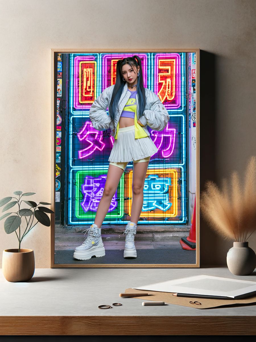 Neon Street Fashion Portrait Poster. — room view 2
