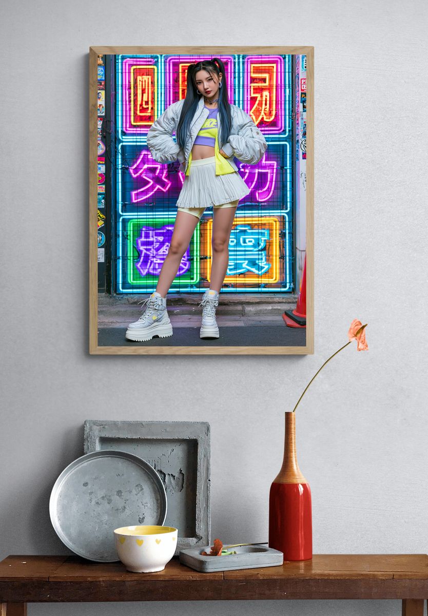 Neon Street Fashion Portrait Poster. — room view 3