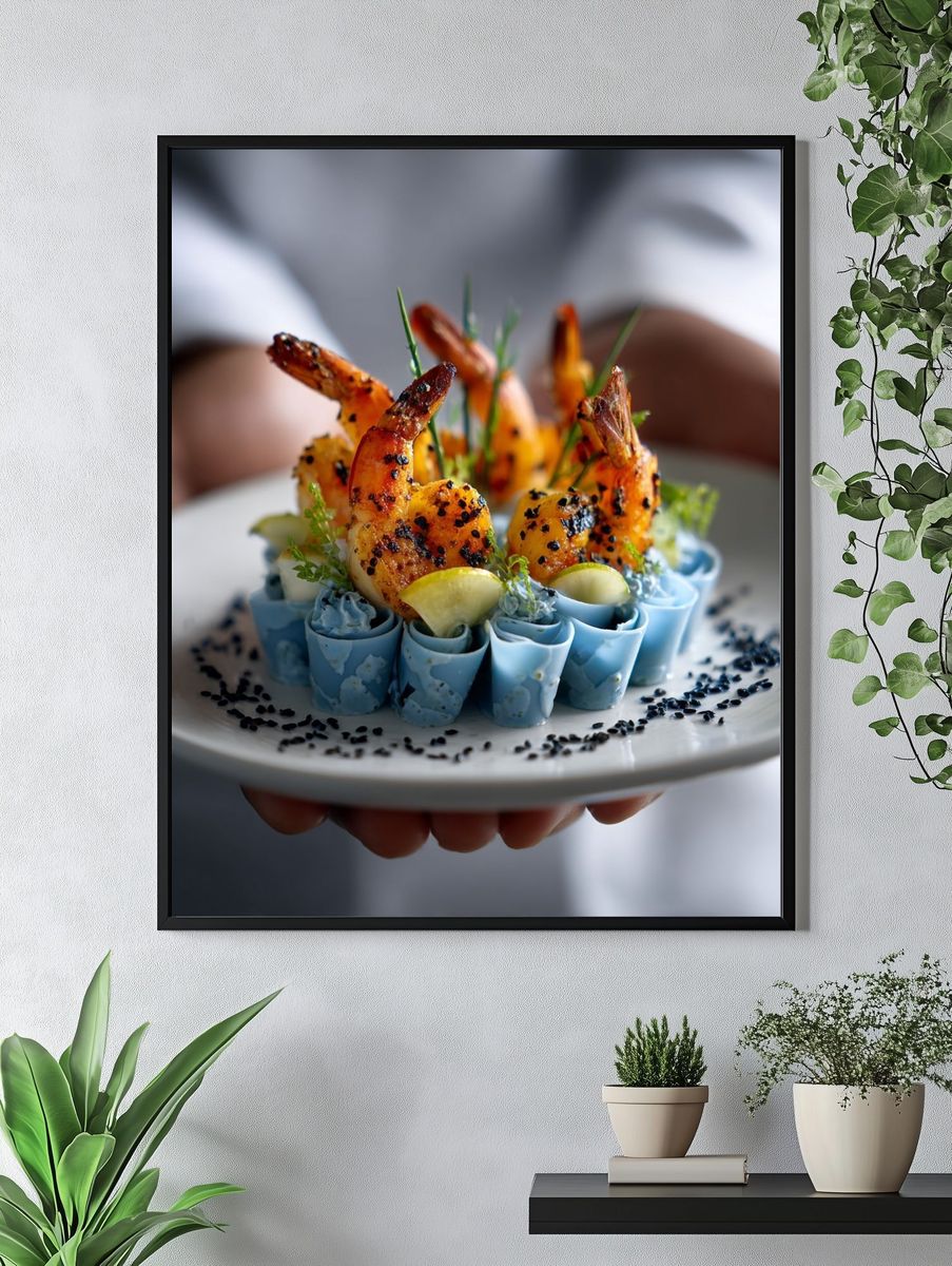 Gourmet Shrimp Plating Photography Poster. — room view 4