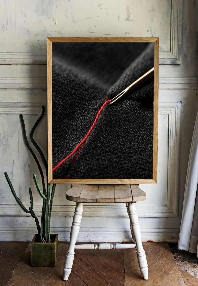 Red Thread Sewing Macro Print. — room view 1