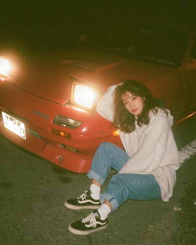 Night Street Portrait with Mazda Poster. poster