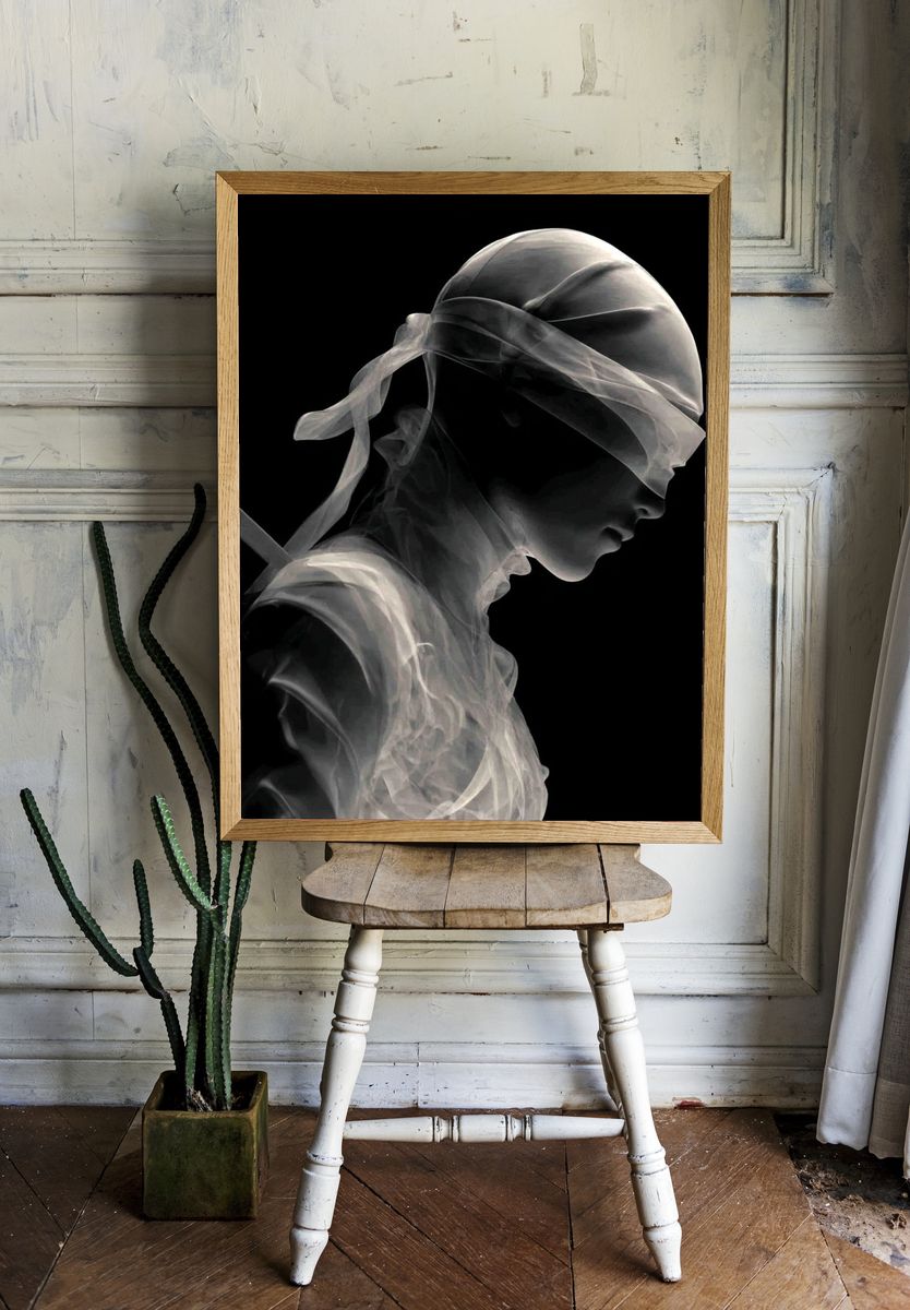 Blindfolded Figure Photography Poster. — room view 1