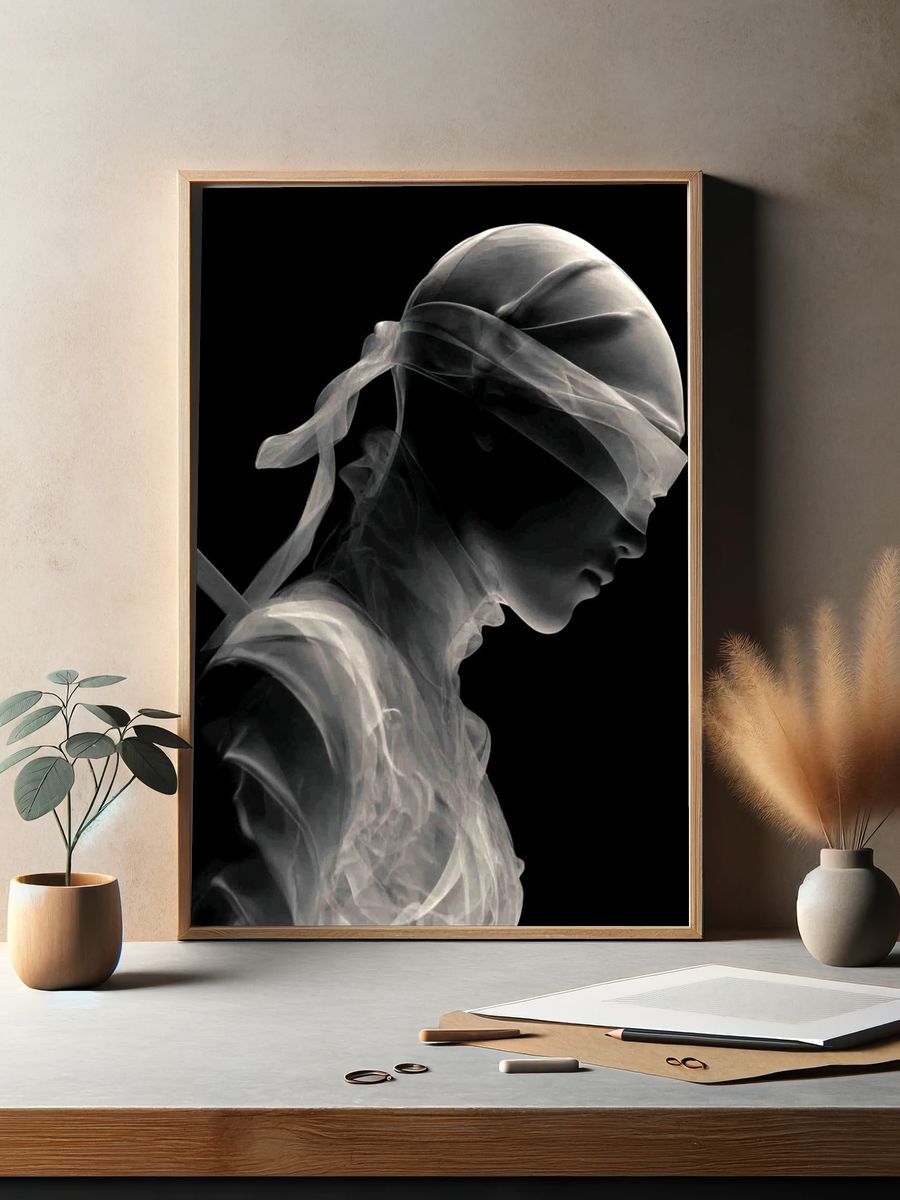 Blindfolded Figure Photography Poster. — room view 2