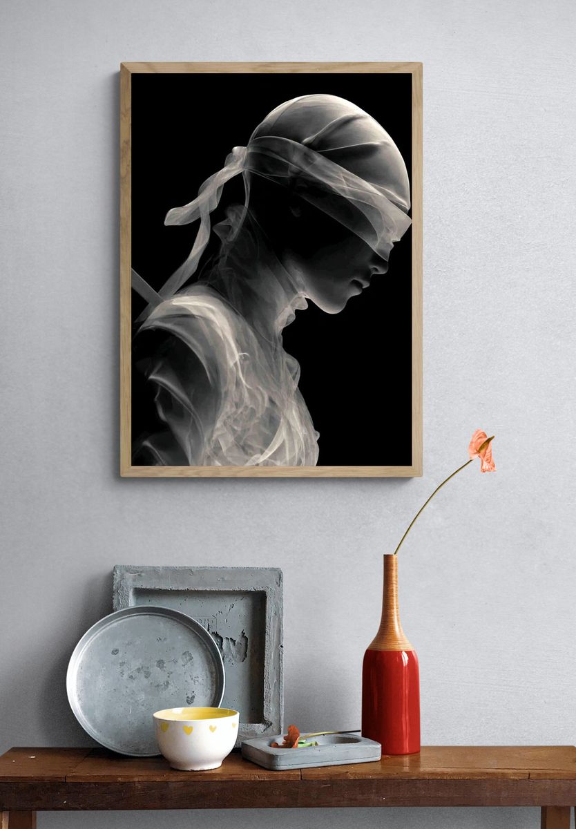 Blindfolded Figure Photography Poster. — room view 3