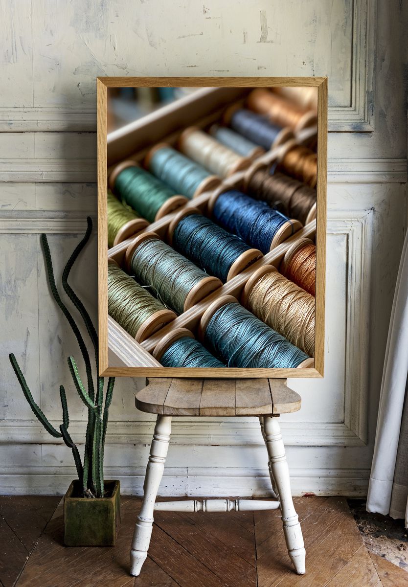 Colorful Thread Spools Photography Poster. room preview