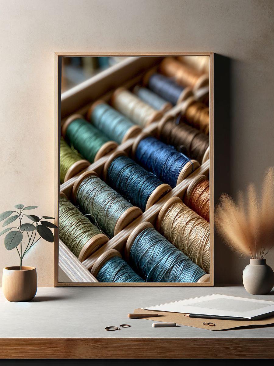 Colorful Thread Spools Photography Poster. — room view 2