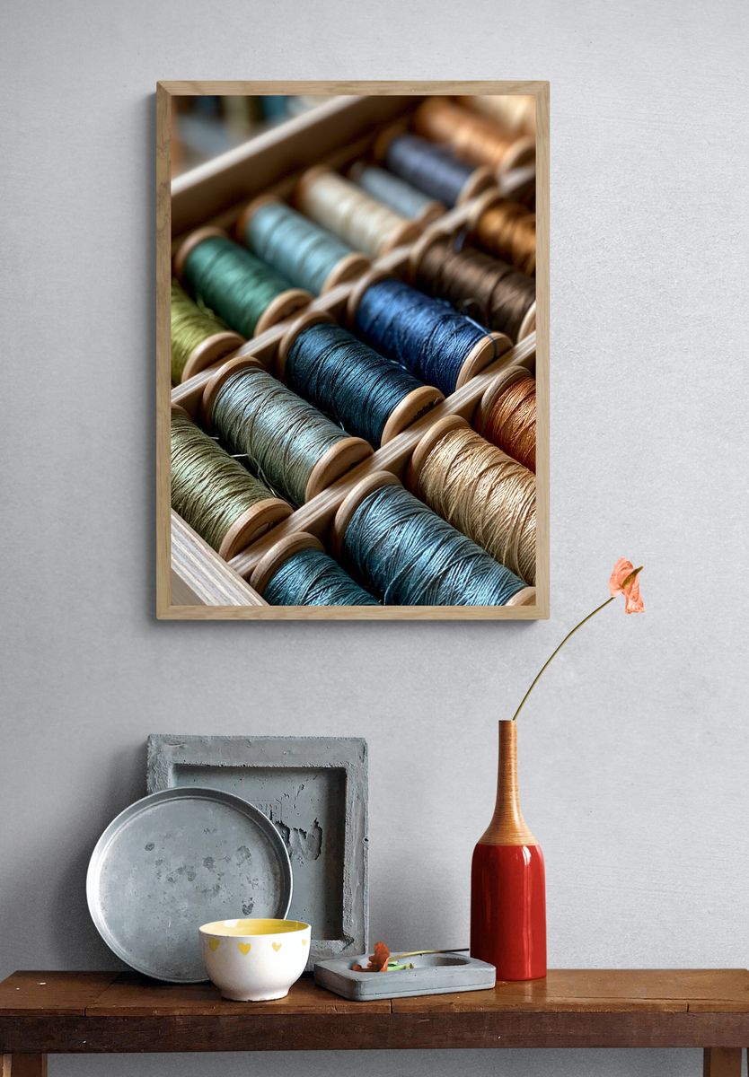 Colorful Thread Spools Photography Poster. — room view 3