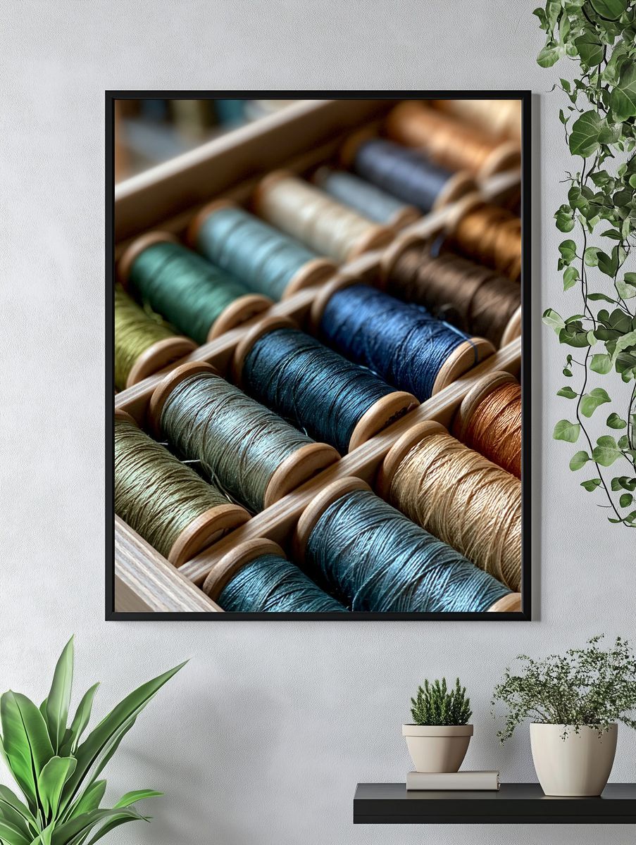 Colorful Thread Spools Photography Poster. — room view 4