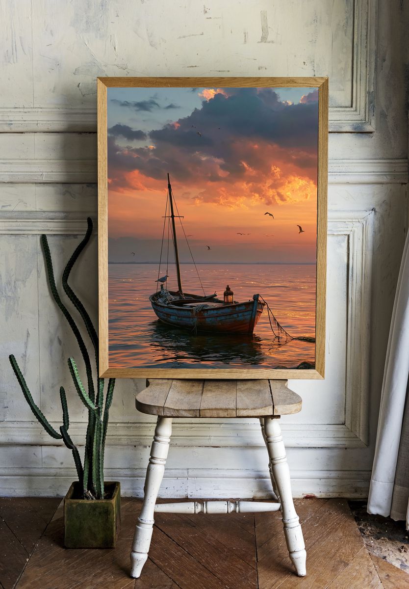 Sunset Sailboat Seascape Poster. room preview