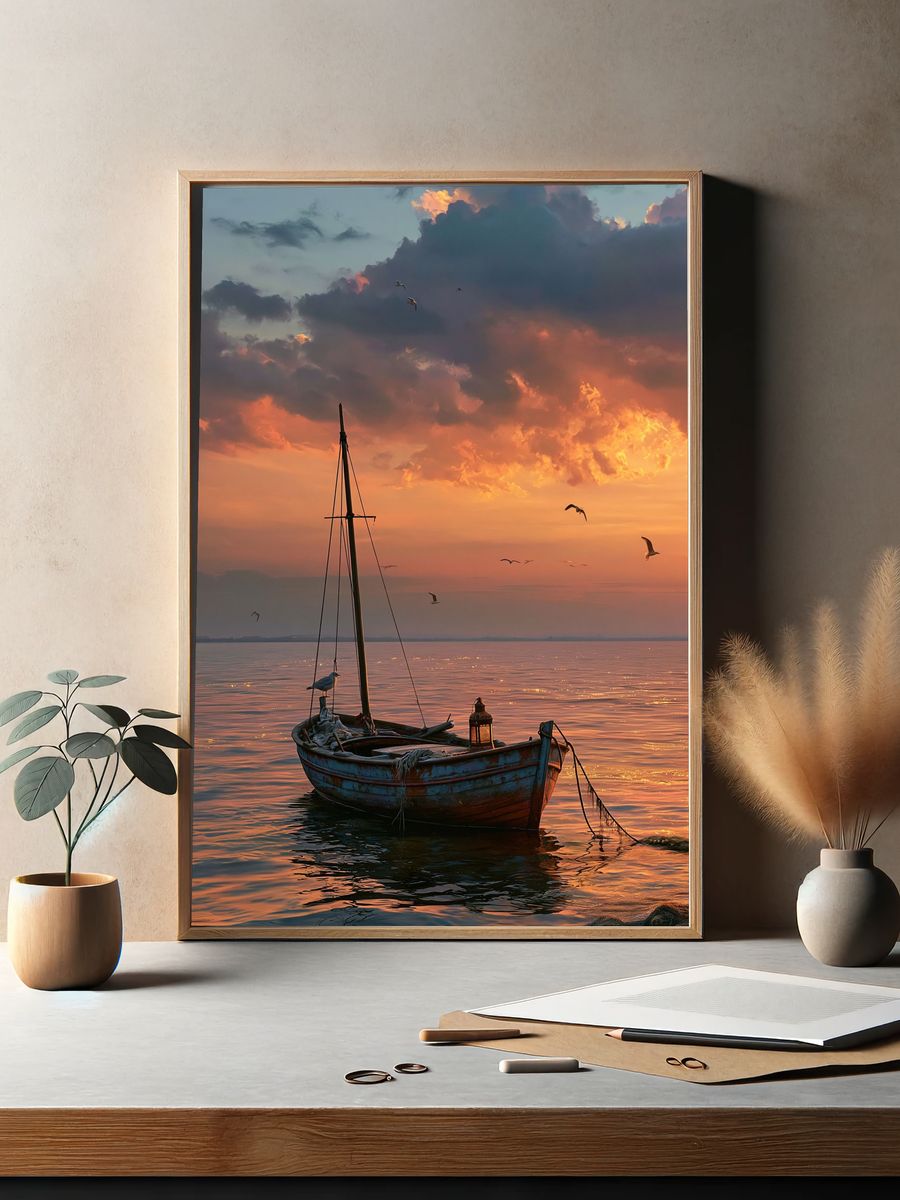 Sunset Sailboat Seascape Poster. — room view 2