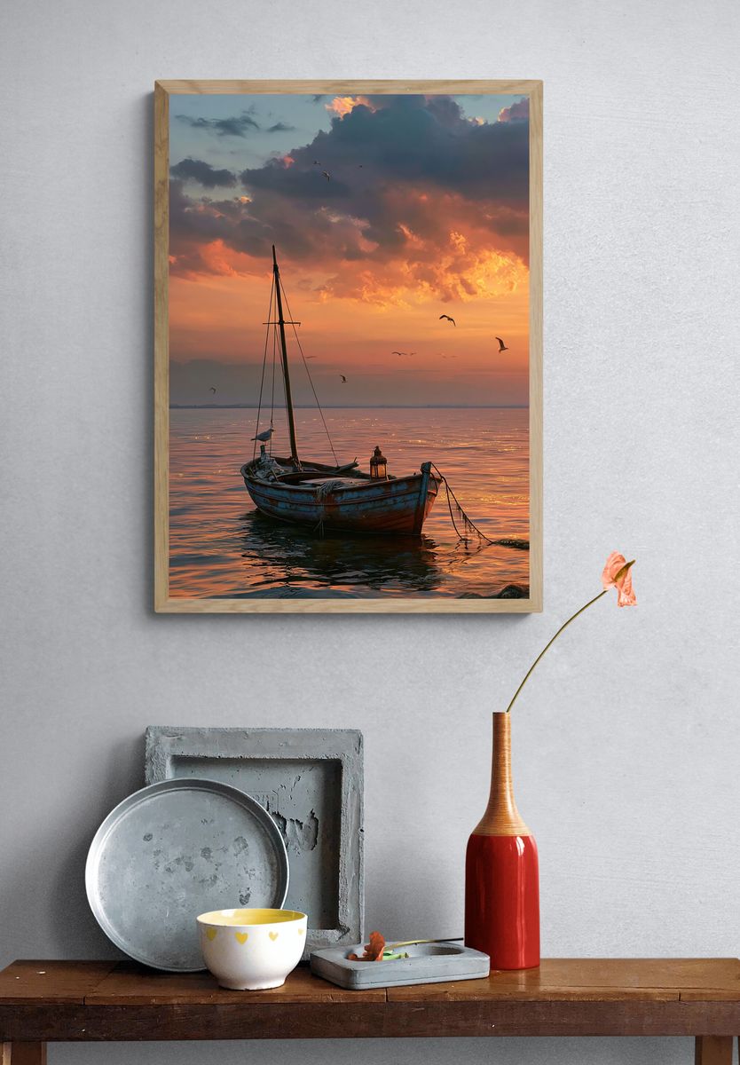 Sunset Sailboat Seascape Poster. — room view 3