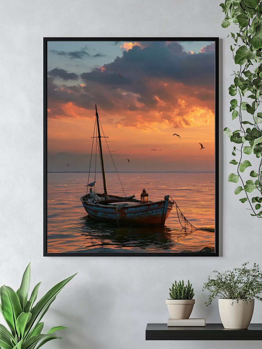 Sunset Sailboat Seascape Poster. — room view 4