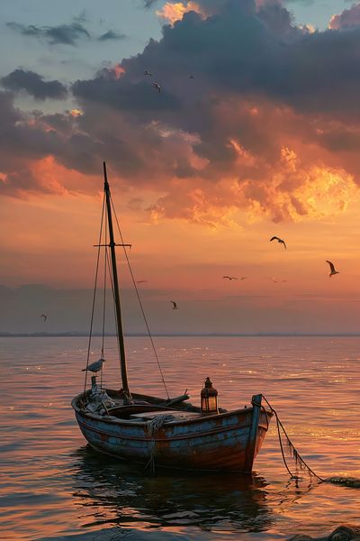 Sunset Sailboat Seascape Poster.