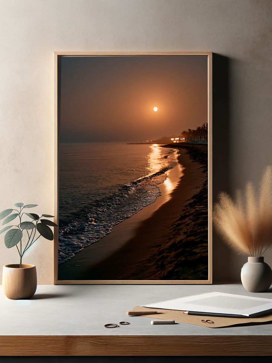 Moonlit Beach Sunset Photography Poster. — room view 2