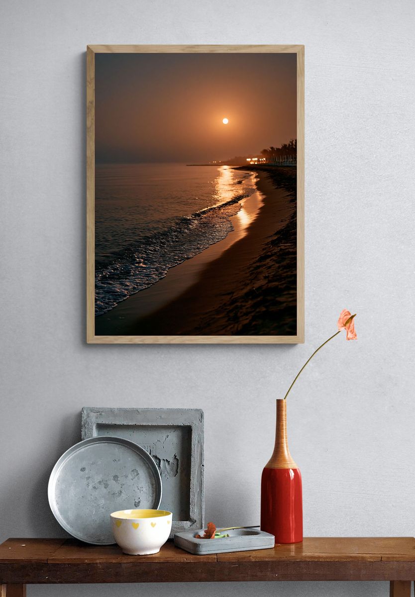 Moonlit Beach Sunset Photography Poster. — room view 3