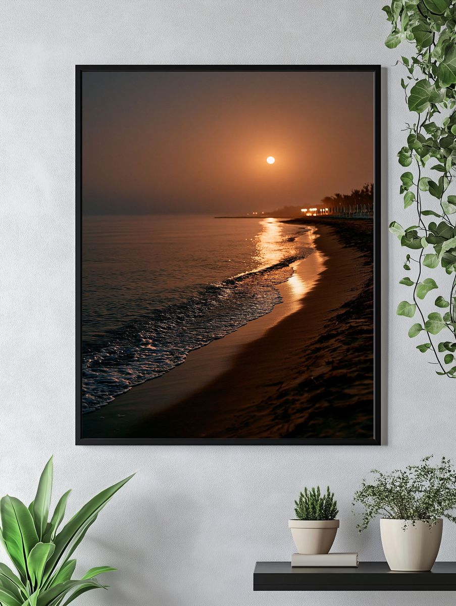 Moonlit Beach Sunset Photography Poster. — room view 4