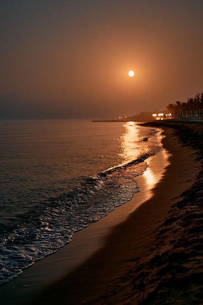 Moonlit Beach Sunset Photography Poster.