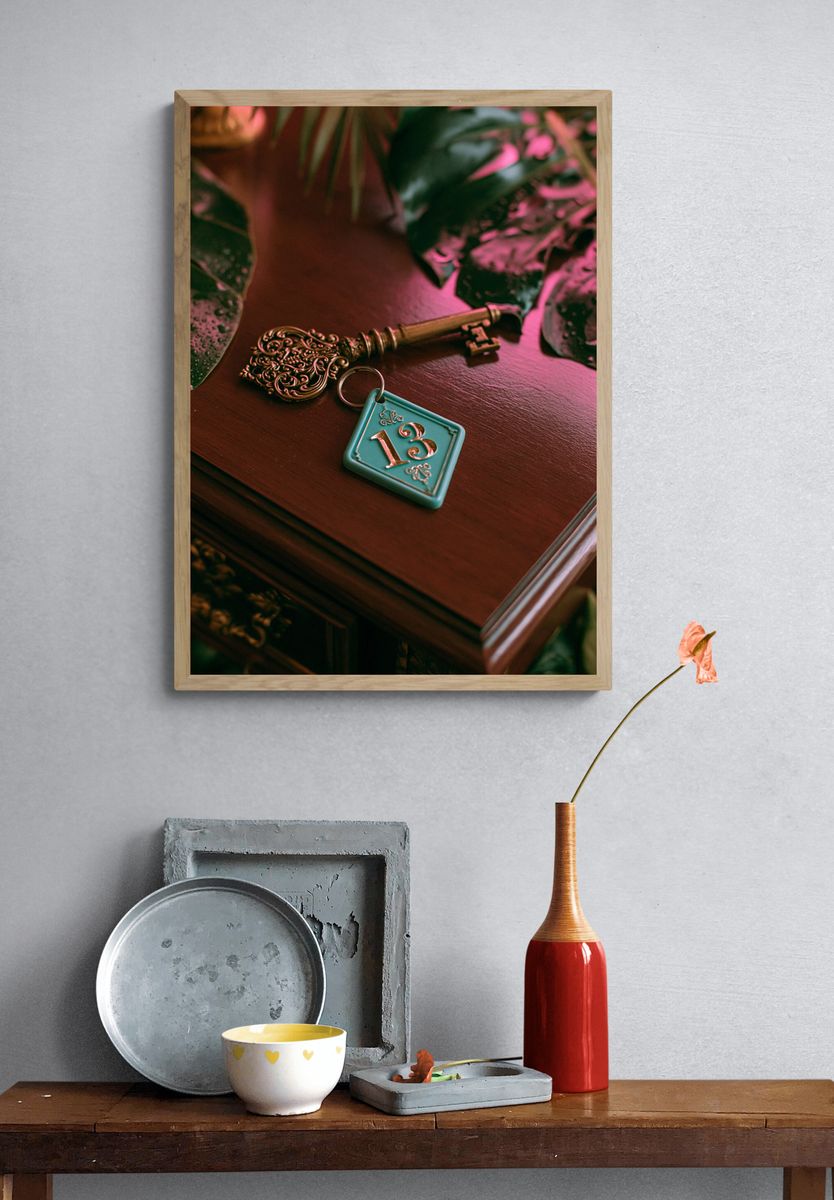 Vintage Key and Number 13 Print. — room view 3