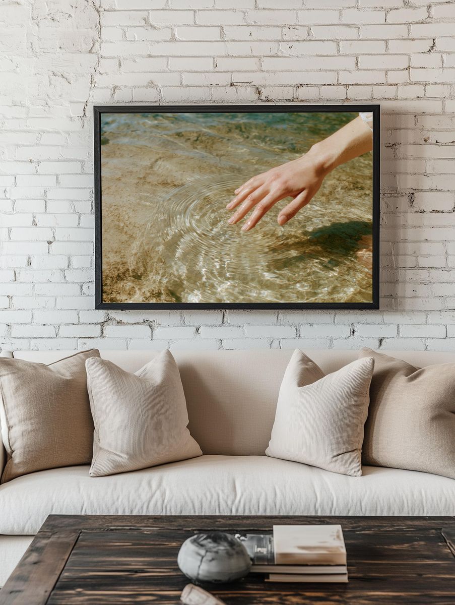 Hand in Sunlit Water Photography Poster. — room view 1