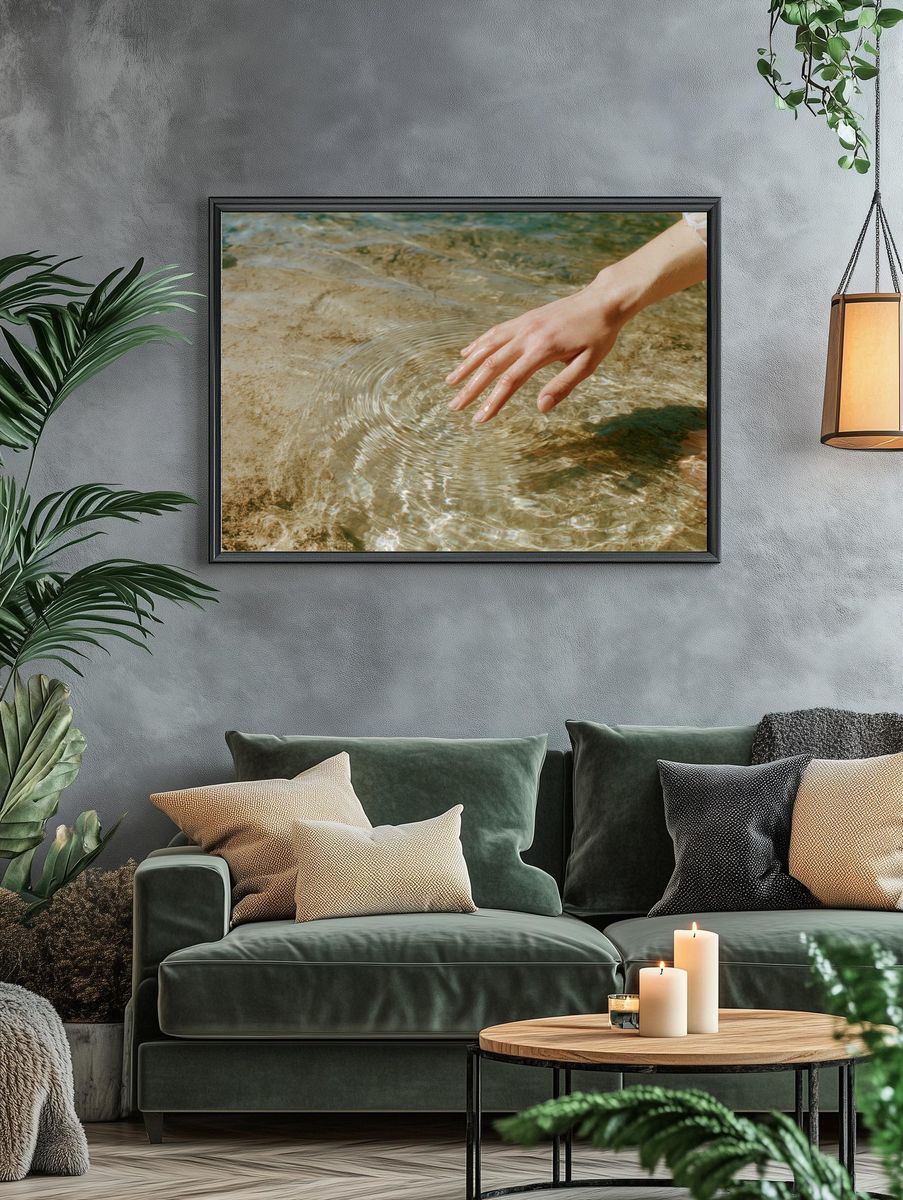 Hand in Sunlit Water Photography Poster. — room view 4